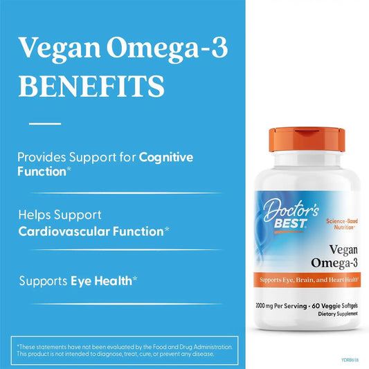 Doctors Best Vegan Omega-3 EPA + DHA from Algae, 60 Veggie Softgels