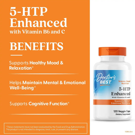 Doctors Best 5-HTP Enhanced with Vitamins B6 & C, Non-GMO, 120 Veg Caps