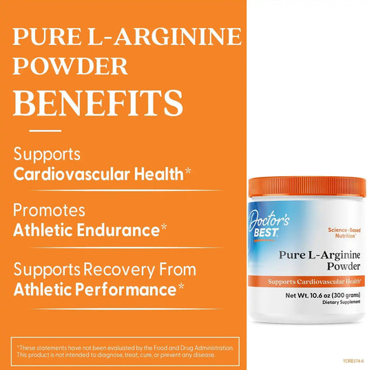 Doctor's BEST Pure L-Arginine Powder, Blood Flow Support, Vegan, 10.6 oz