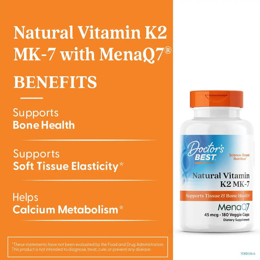 Doctor's BEST Natural Vitamin K2 MK7 Supplement, Non GMO, 180 Veg Caps