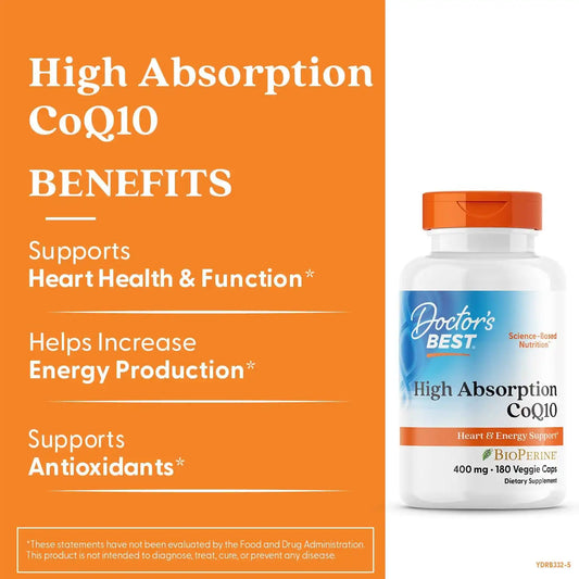 Doctor's Best High Absorption CoQ10 400mg with BioPerine, 180 Veg Capsules