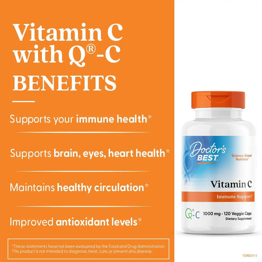Doctor's BEST Vitamin C 1000mg Supplement, for Men & Women, 120 Veg Caps