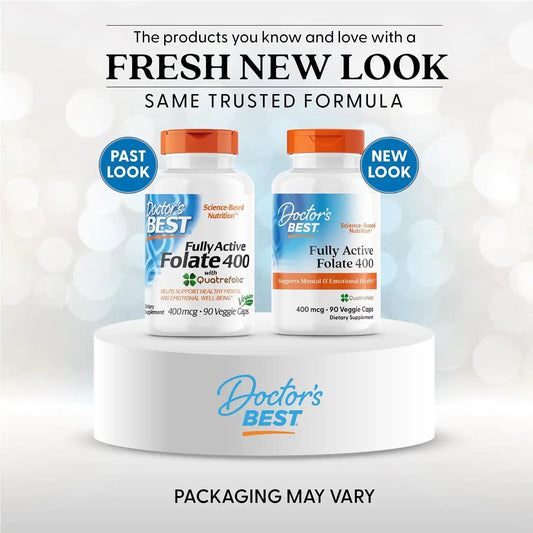 Doctor's BEST Folate Supplement 400 mcg, for Men & Women, 90 Veg Caps