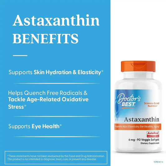Doctor's BEST Astaxanthin Vegan Supplement 6 mg, 90 Veggie Softgels