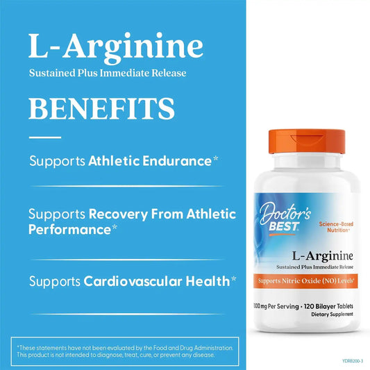 Doctor's Best L Arginine Supplement, for Men & Women, 120 Bilayer Tablets