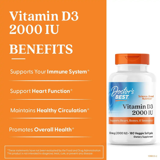 Doctor's Best Vitamin D3 2000 IU Softgels, VIT D 3, 180 Veggie Softgels