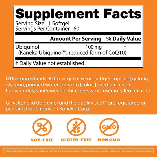 Doctor's Best Kaneka Ubiquinol 100 mg Supplement, Non GMO, 60 Softgels