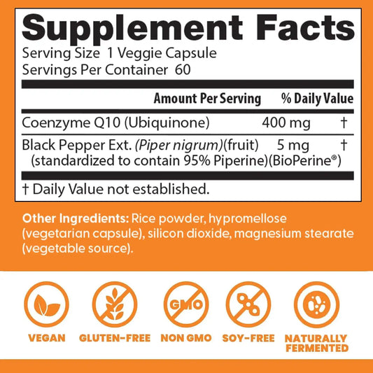 Doctor's BEST High Absorption CoQ10 400mg with BioPerine, 60 Veg Capsules