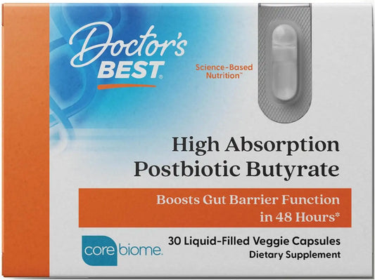 Doctor's BEST Postbiotic Butyrate Gut Health, Vegan, 30 Liquid Veggie Caps