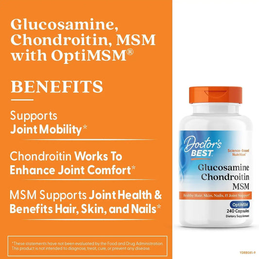 Doctor's Best Glucosamine Chondroitin MSM, Non GMO, 240 Capsules (2 Pack)