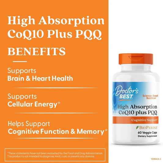 Doctor's Best High Absorption CoQ10 with PQQ Supplement, 60 Veg Capsules