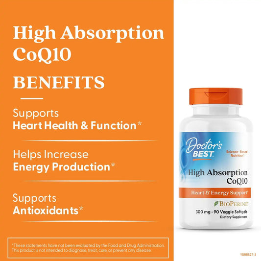Doctor's BEST High Absorption CoQ10 300mg with BioPerine, 90 Veg Softgels