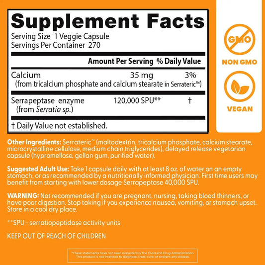 Doctor's Best Serrapeptase Supplement, for Men & Women, 270 Veg Caps