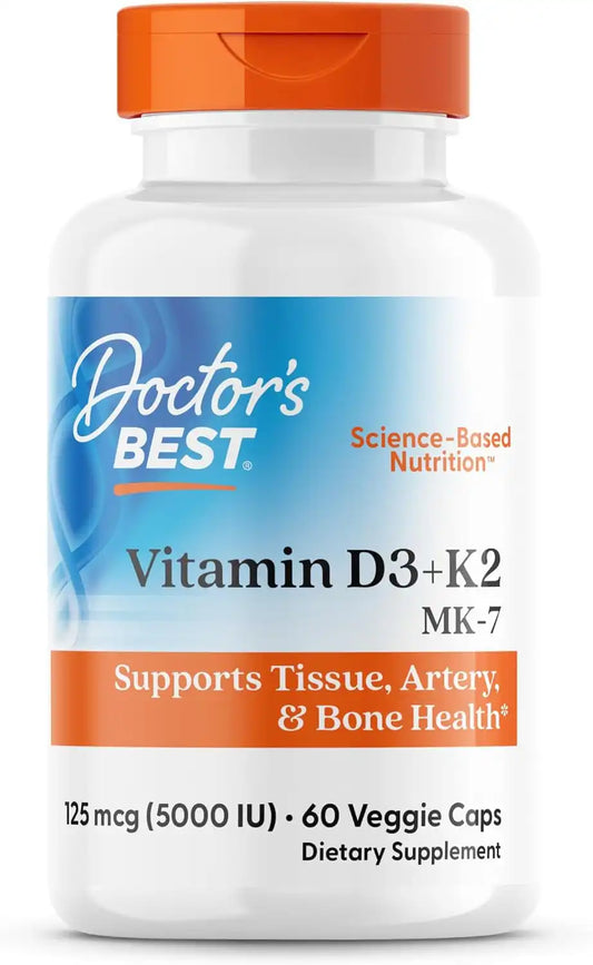 Doctor's BEST Vitamin D3 and K2 Supplement, for Men & Women, 60 Veg Caps