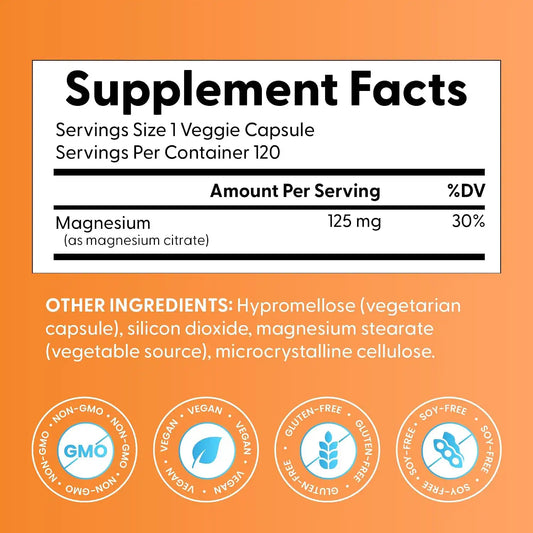 Doctor's Best Magnesium Citrate Supplement, Non-GMO, 120 Veg Capsules