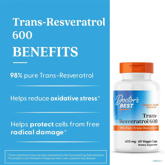 Doctor's BEST Trans Resveratrol Supplement 600 mg, Vegan, 60 Veg Caps